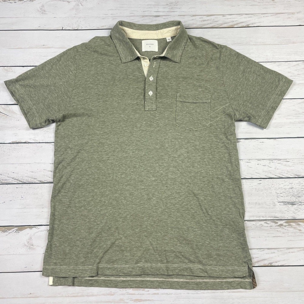 Billy Reid Shirt Mens XL Green Polo Stretch Casual Short Sleeve Made In Peru